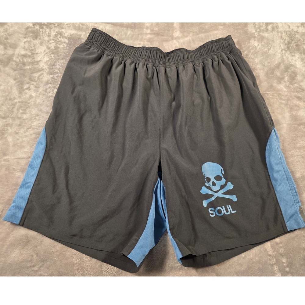 SoulCycle Athletic Shorts Men Large Black Blue Skull Logo Performance 7in Inseam